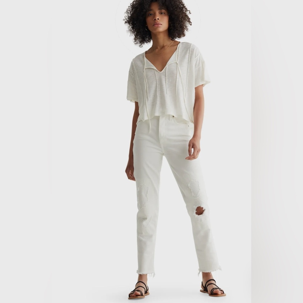 Lucky Brand Drew Mom White Distressed High Rise Jean Size 6